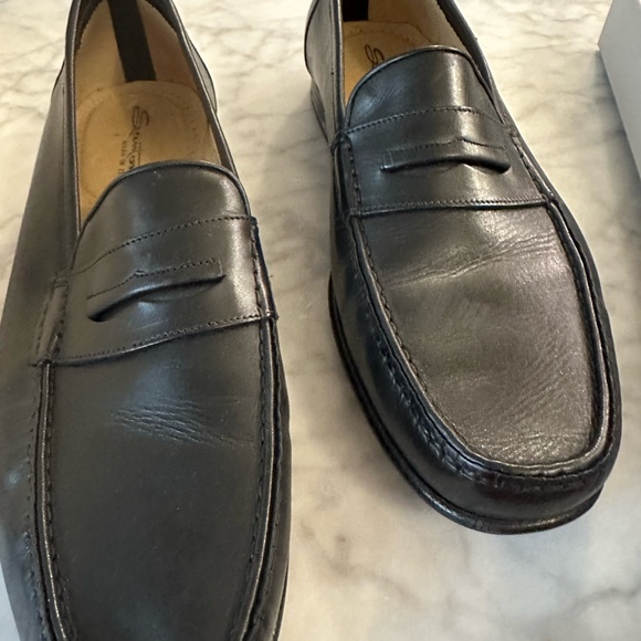 Santoni Men's Italian Black Leather Penny Loafer - size &.5 - Picture 2 of 7